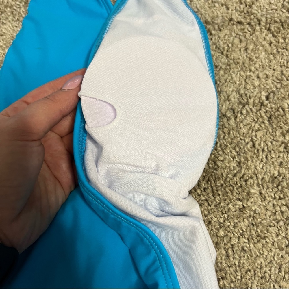 Bright Blue Sexy Halter Low Cut Cheeky Open Back One Piece Swimsuit NWOT - Picture 5 of 7
